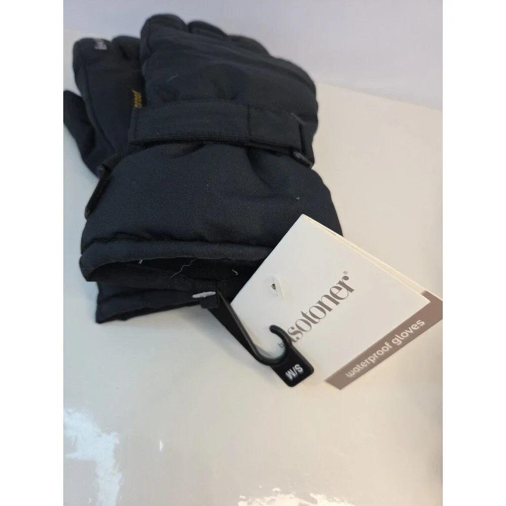 NWT Isotoner Waterproof & Breathable Black Gloves Adj Wrist KIDS Sz S/M Or L/XL